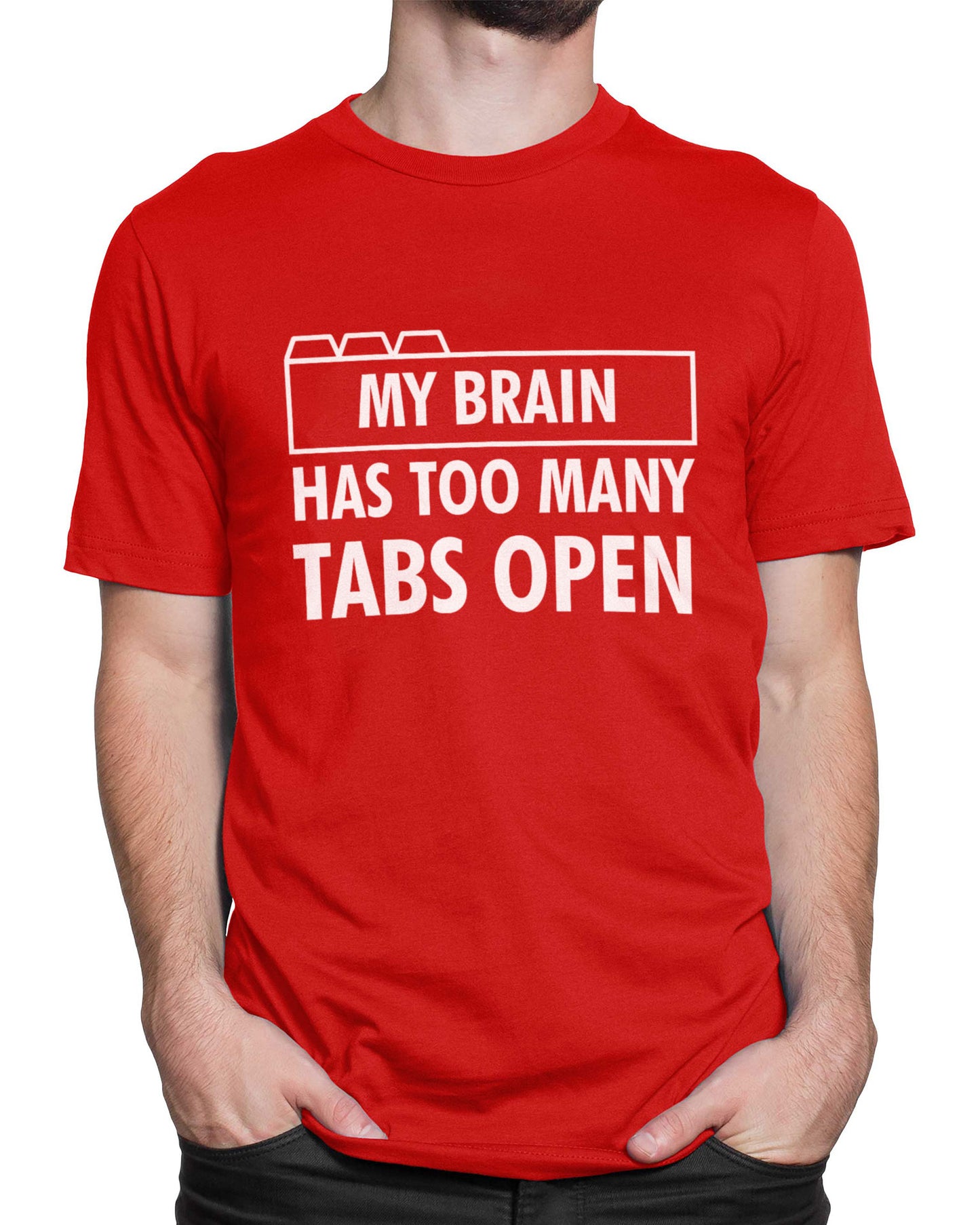 Tricou Too Many Tabs Open - Roșu - tricou cu mesaj amuzant