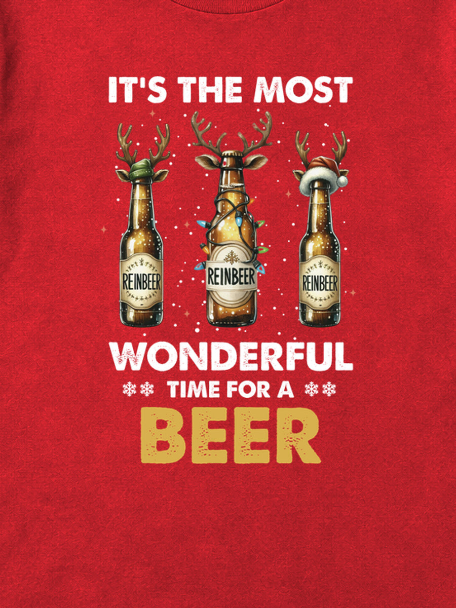 Tricou de Crăciun Wonderful Beer - Roșu - detaliu grafică (mockup)