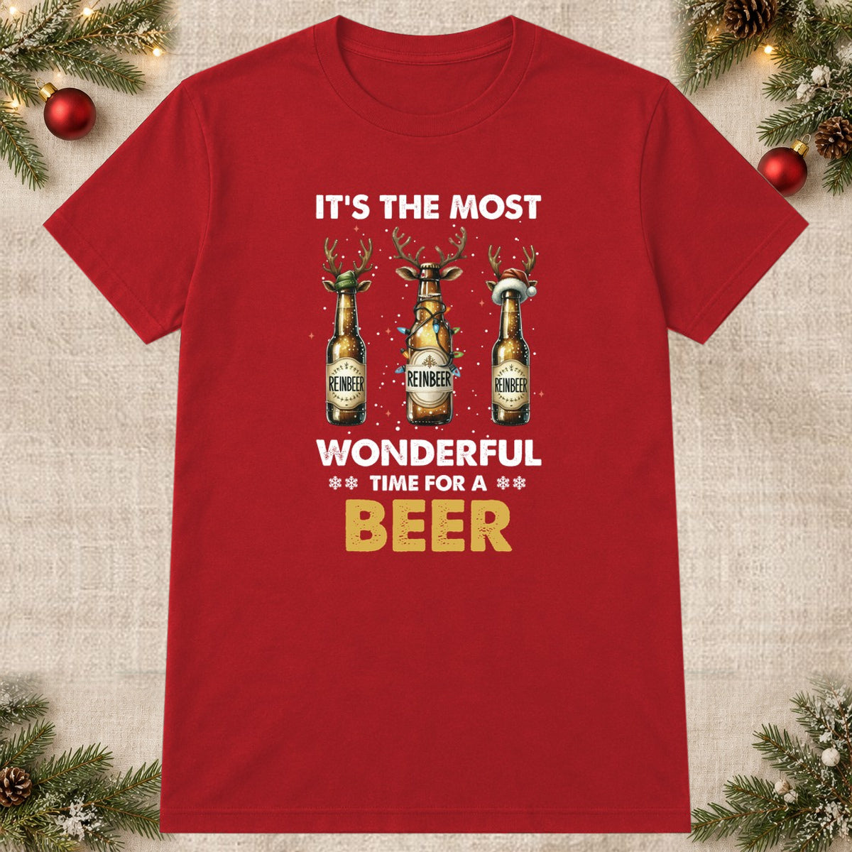 Tricou de Crăciun Wonderful Beer - Roșu - imagine principală pătrată (mockup)