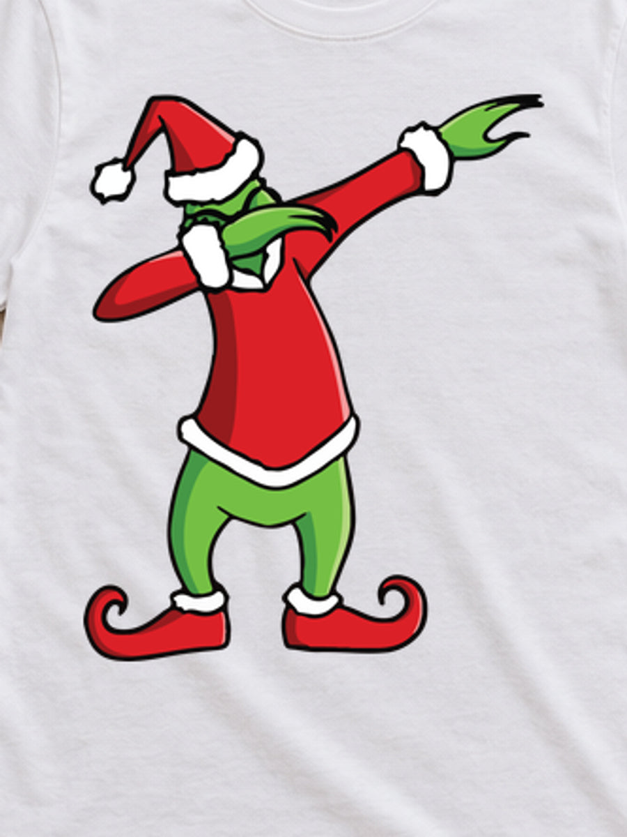 Tricou de Crăciun Grinch Dab - Alb - detaliu grafică 3:4, alb curat fără Heather (mockup)