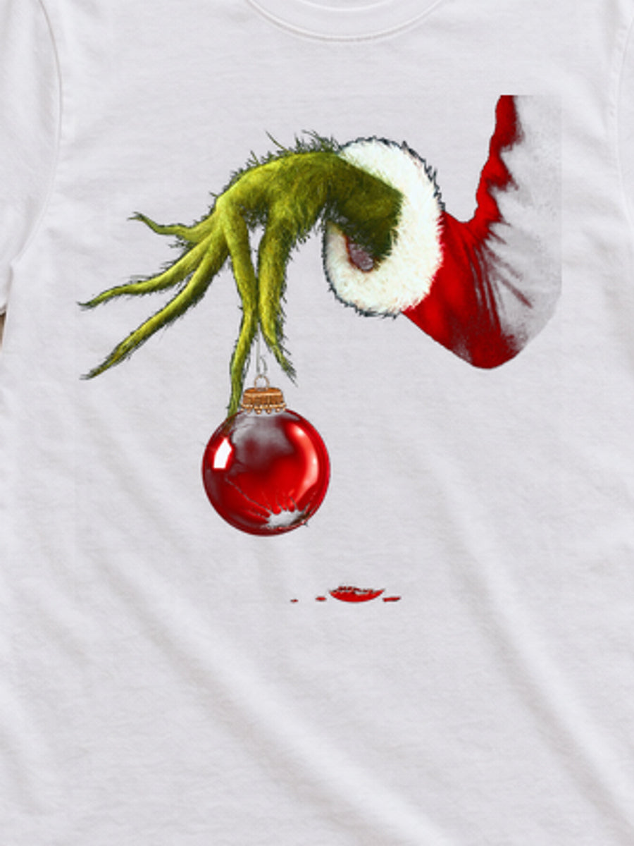 Tricou de Crăciun Grinch Hand - Alb - detaliu grafică 3:4, alb curat fără Heather (mockup)