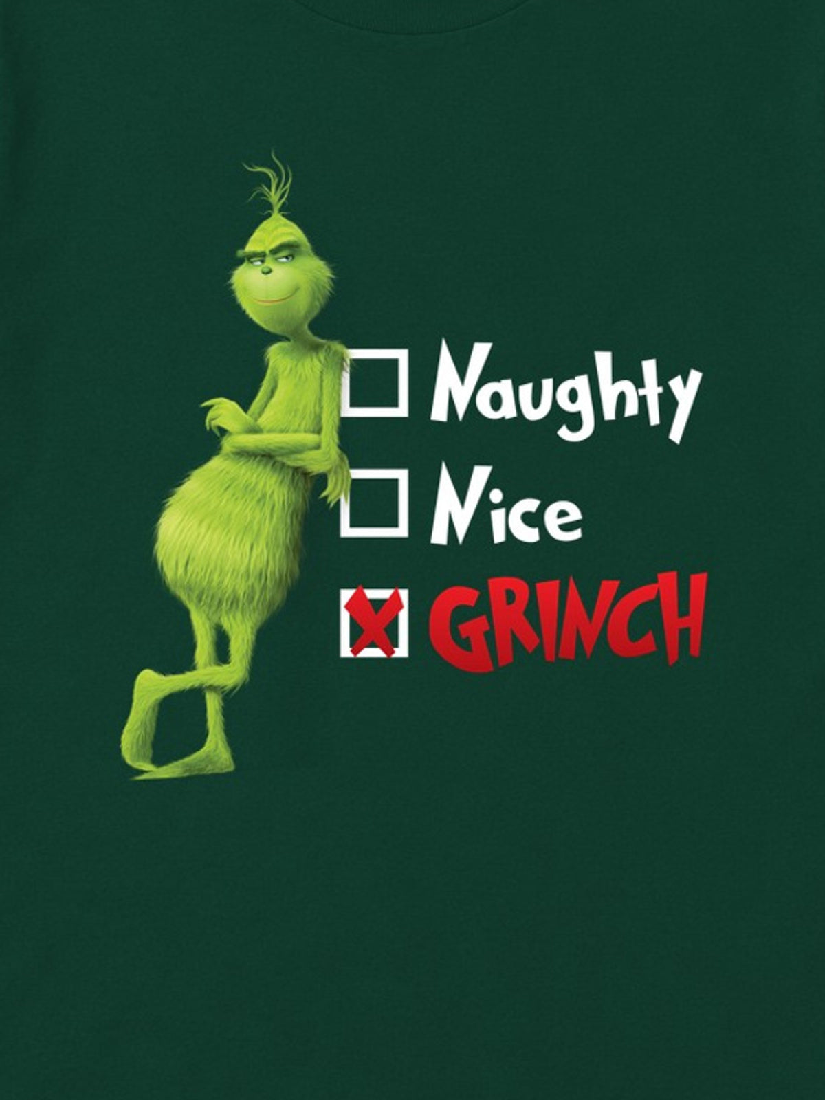 Tricou de Crăciun Naughty Nice Grinch - Bottle Green - detaliu grafică 3:4 [secondary-3x4-20261020]