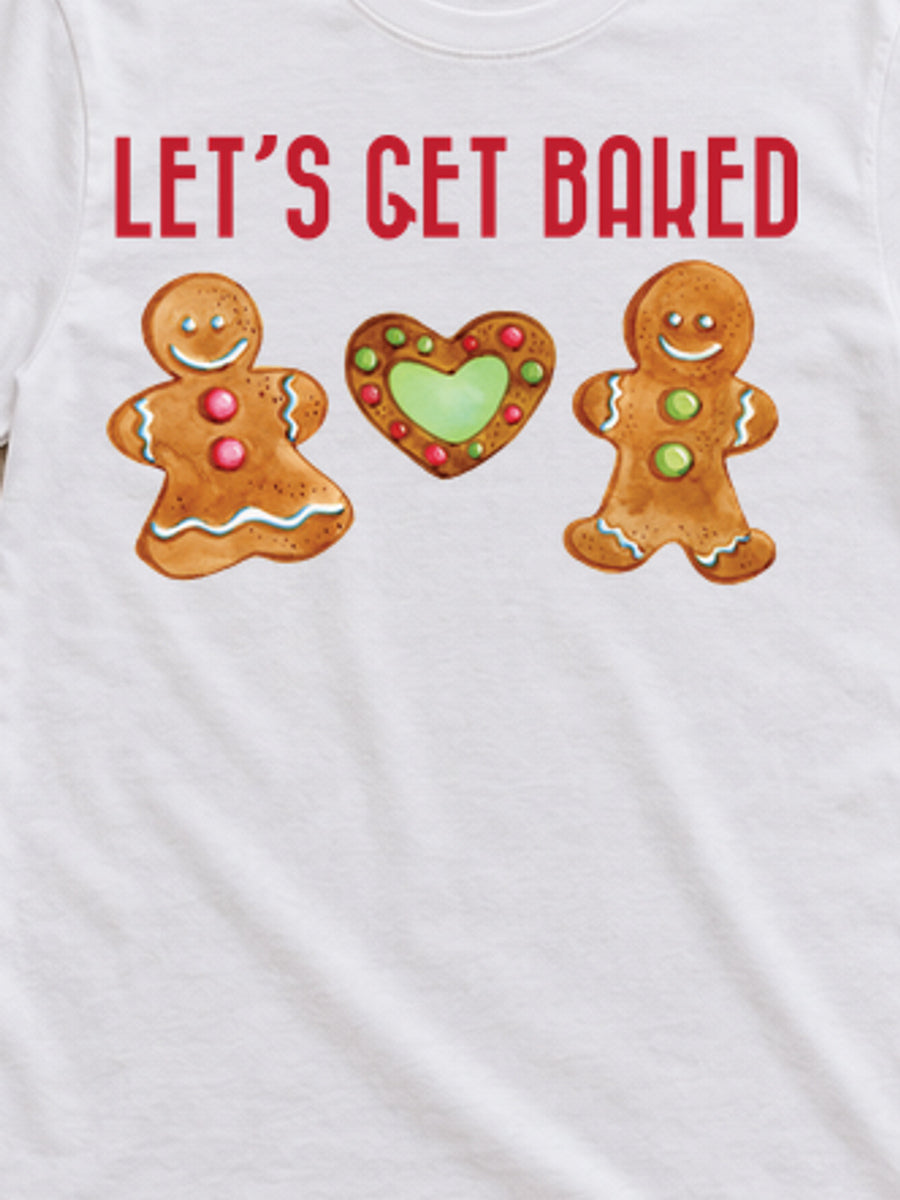 Tricou de Crăciun Let’s Get Baked - Alb - detaliu grafică 3:4, alb curat fără Heather (mockup)
