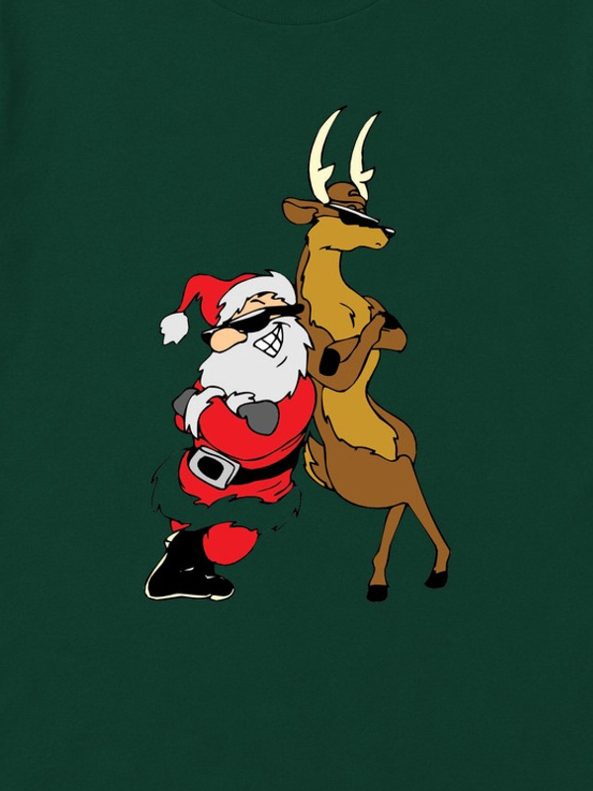 Tricou de Crăciun Cool Santa and Reindeer - Bottle Green - detaliu grafică 3:4 [secondary-3x4-20261020]