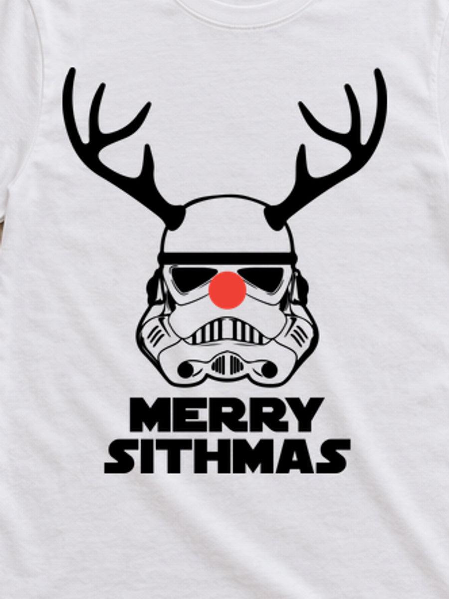 Tricou de Crăciun Merry Sithmas - Alb - detaliu grafică 3:4, alb curat fără Heather (mockup)