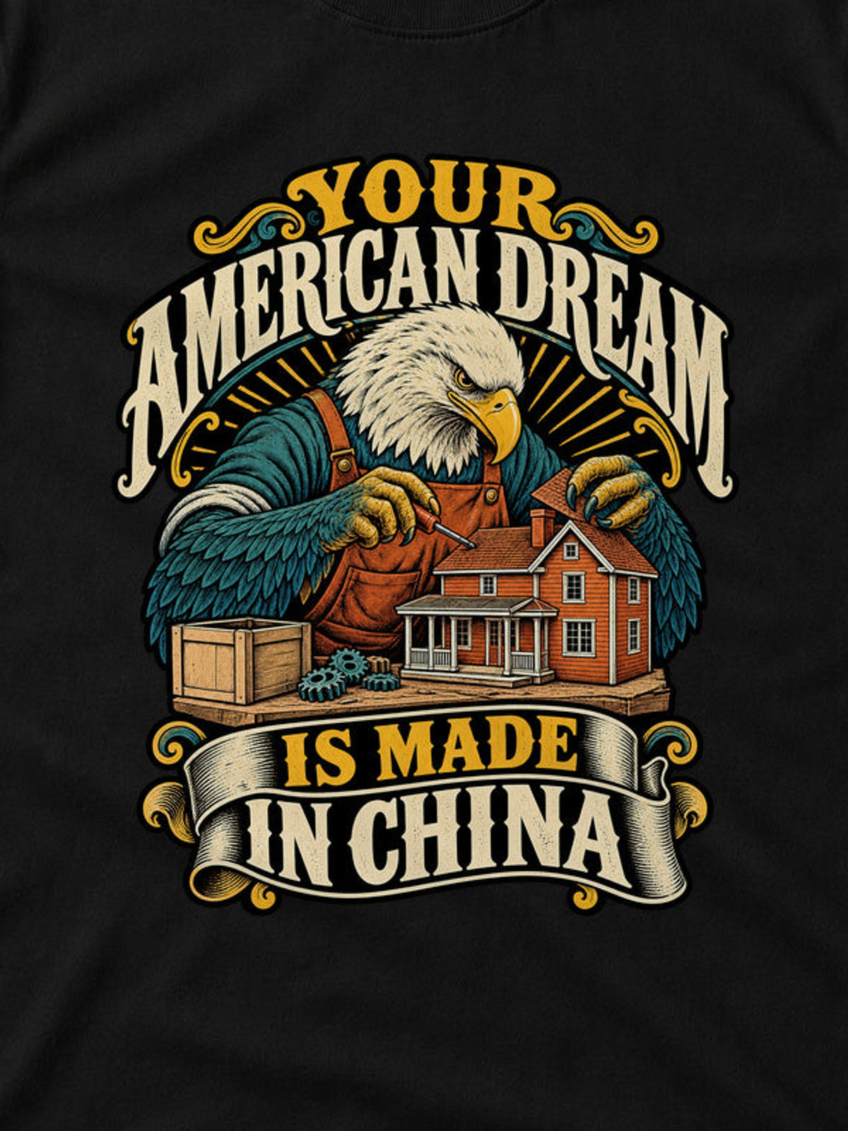 Tricou American Dream Made in China - Negru - detaliu decupat din imaginea principală (3:4)
