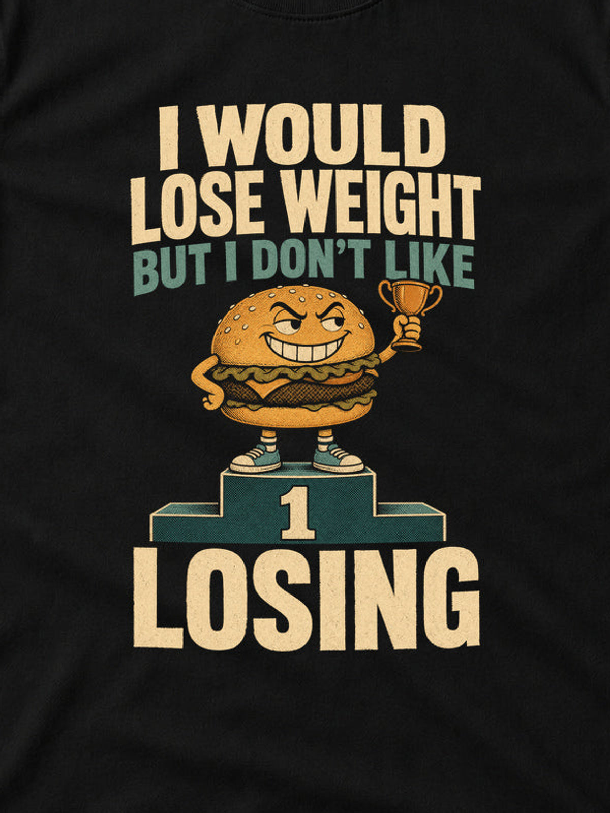Tricou I Don’t Like Losing - Negru - detaliu decupat din imaginea principală (3:4)