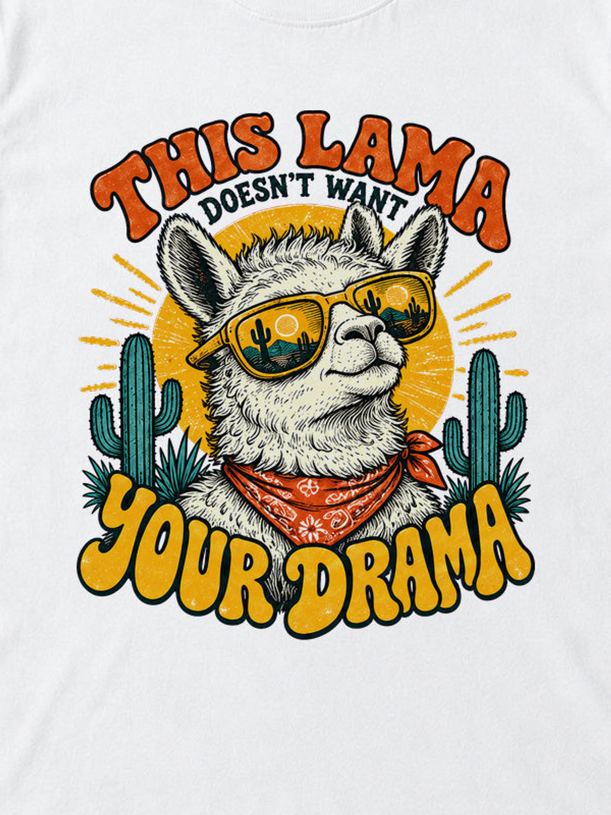 Tricou This Lama Doesn’t Want Your Drama - Alb - detaliu decupat din imaginea principală (3:4)