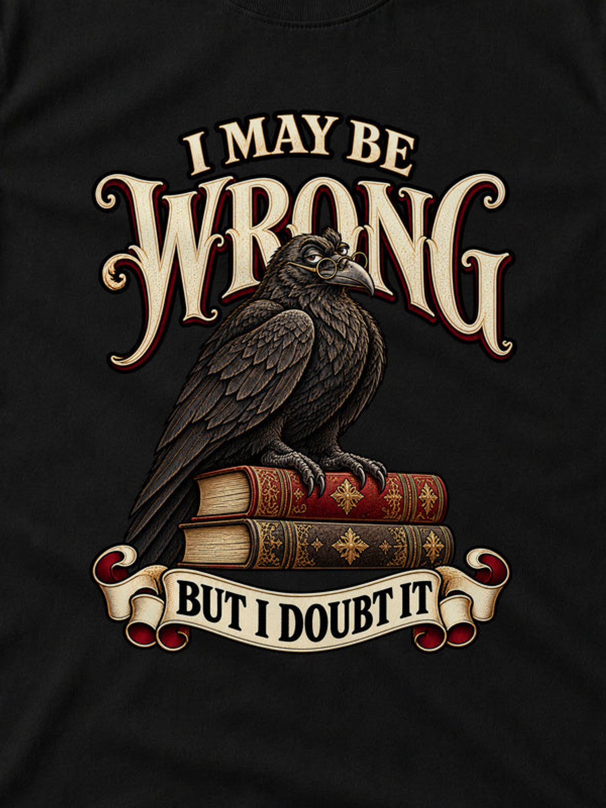 Tricou I May Be Wrong - Negru - detaliu decupat din imaginea principală (3:4)