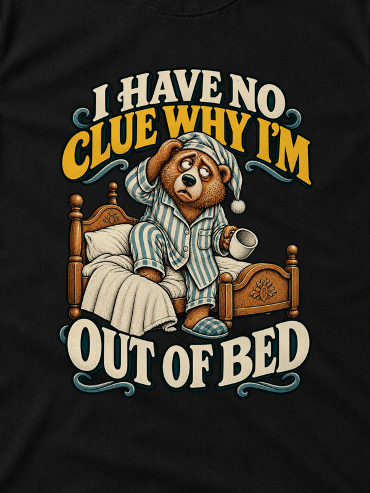 Tricou Why I’m Out of Bed - Negru - detaliu decupat din imaginea principală (3:4)