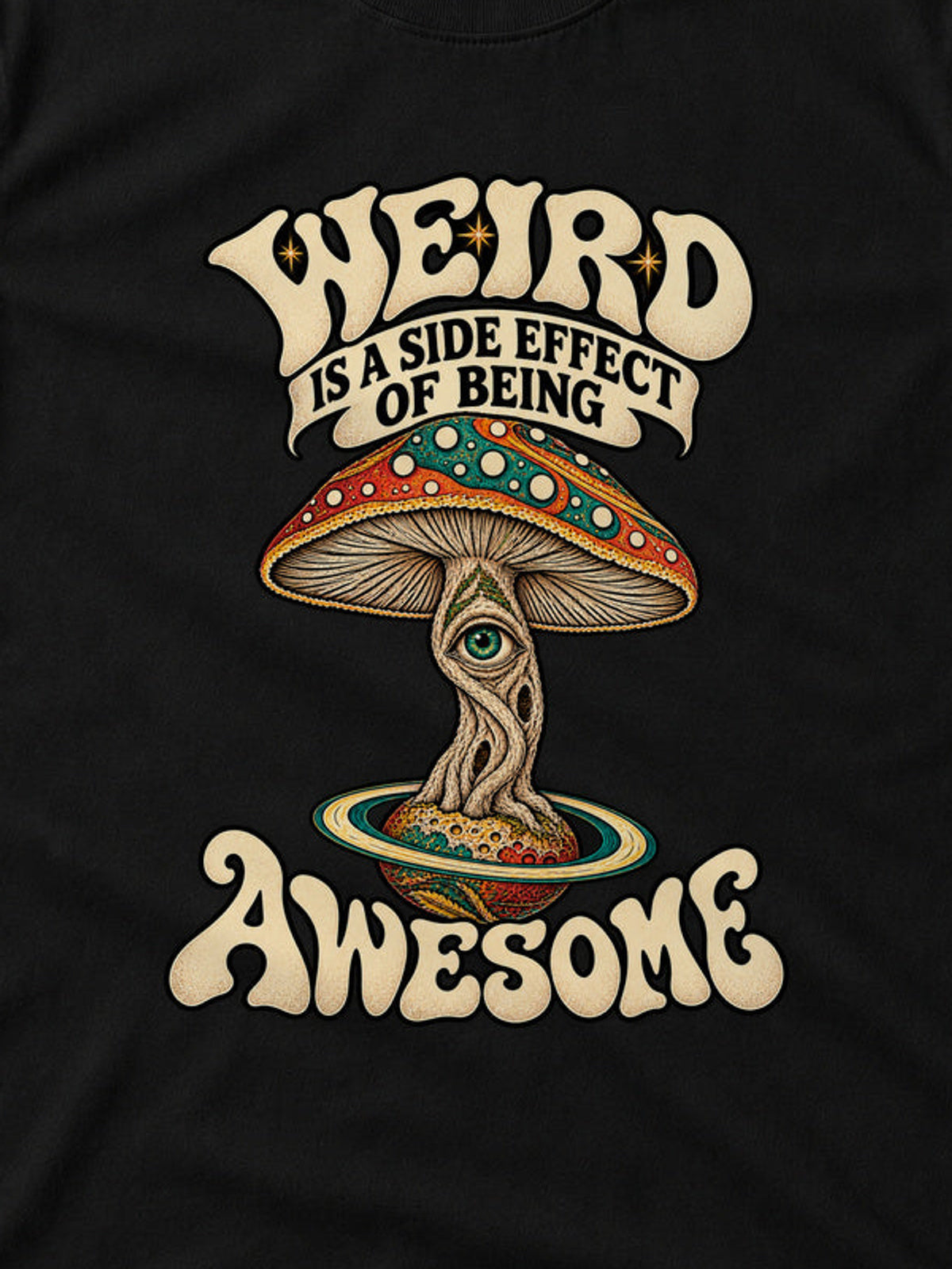 Tricou Weird and Awesome - Negru - detaliu decupat din imaginea principală (3:4)