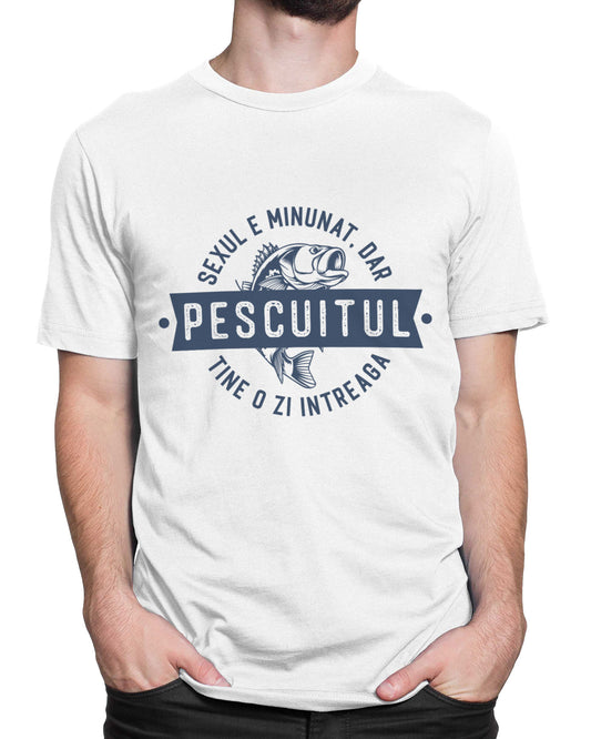 Tricou Pescar Pescuitul Durează - Alb - tricou cu mesaj