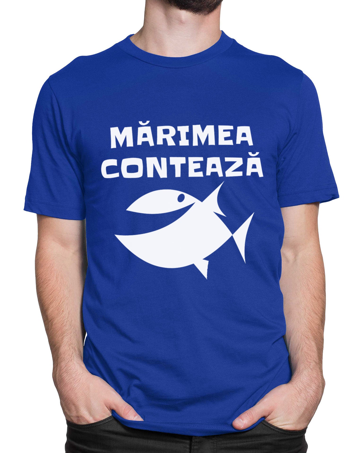 Tricou Pescar Mărimea Contează - Albastru - tricou cu mesaj