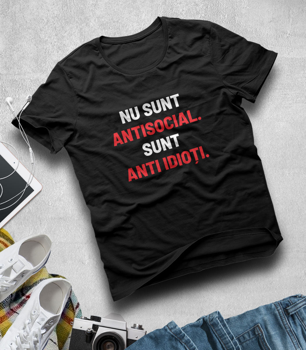 Tricou Bărbat Antisocial - Mesaj Haios Românesc