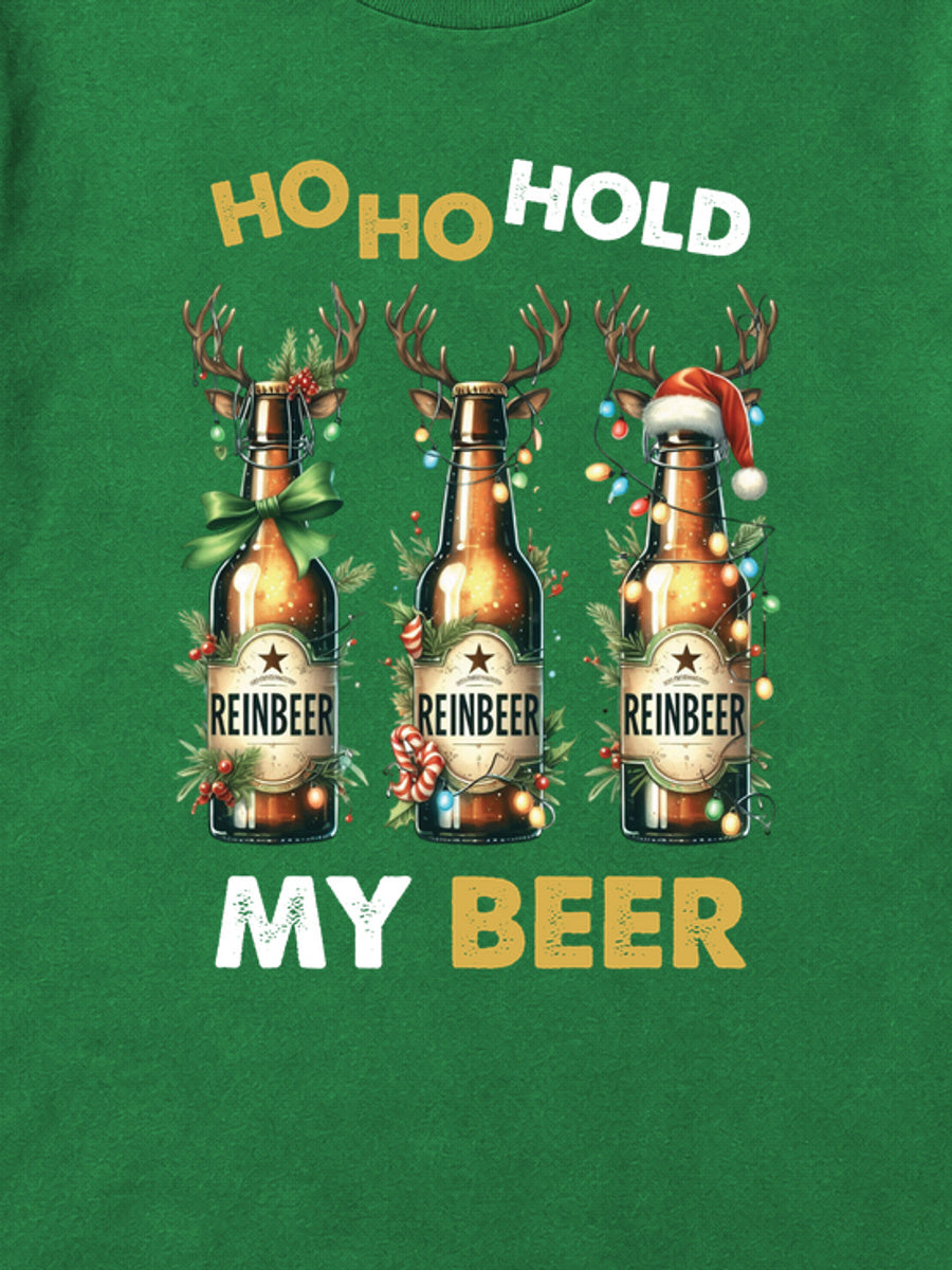 Tricou de Crăciun Ho Ho Beer - Bottle Green - detaliu grafică (mockup)